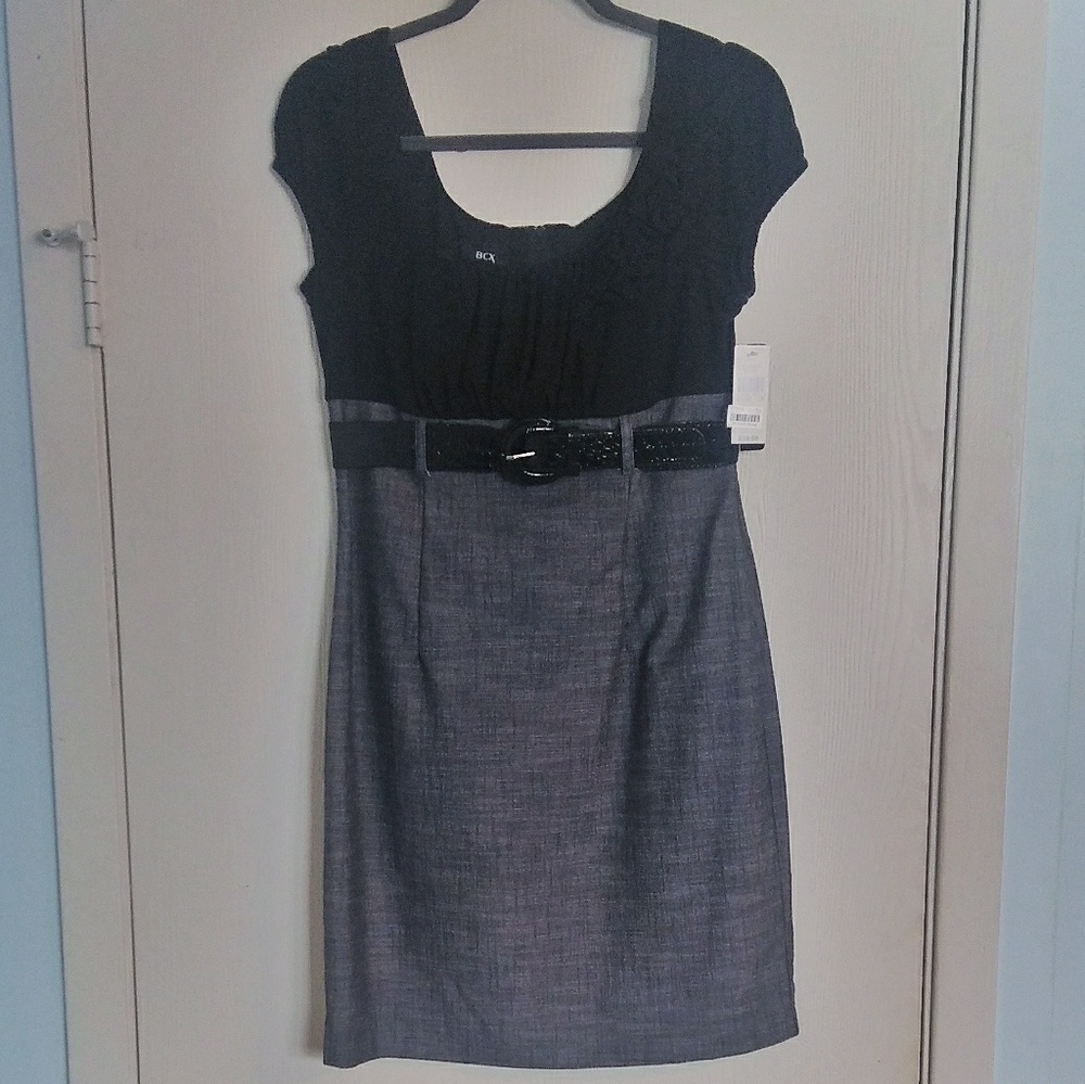 Black & Gray Belted Dress